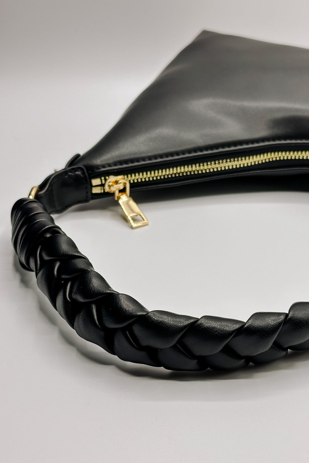 Taylor Leather Braided Strap Purse - Black - close side view