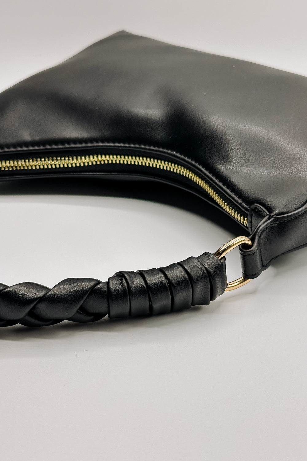 Taylor Leather Braided Strap Purse - Black - close up side view