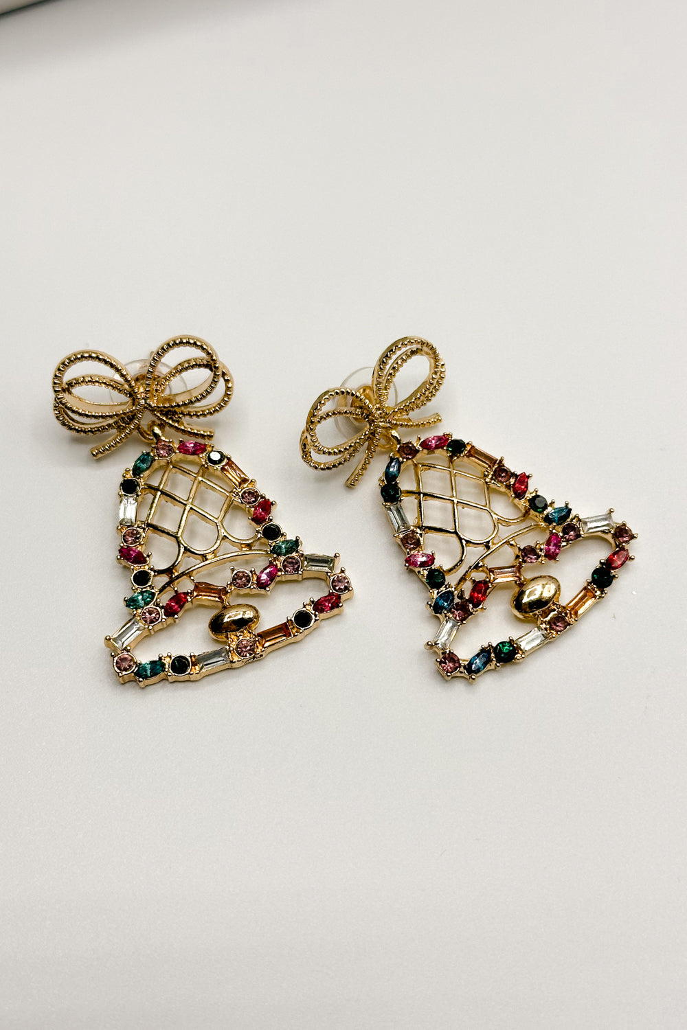 Jingle Bells Gold & Muli Dangle Earring- close up front view