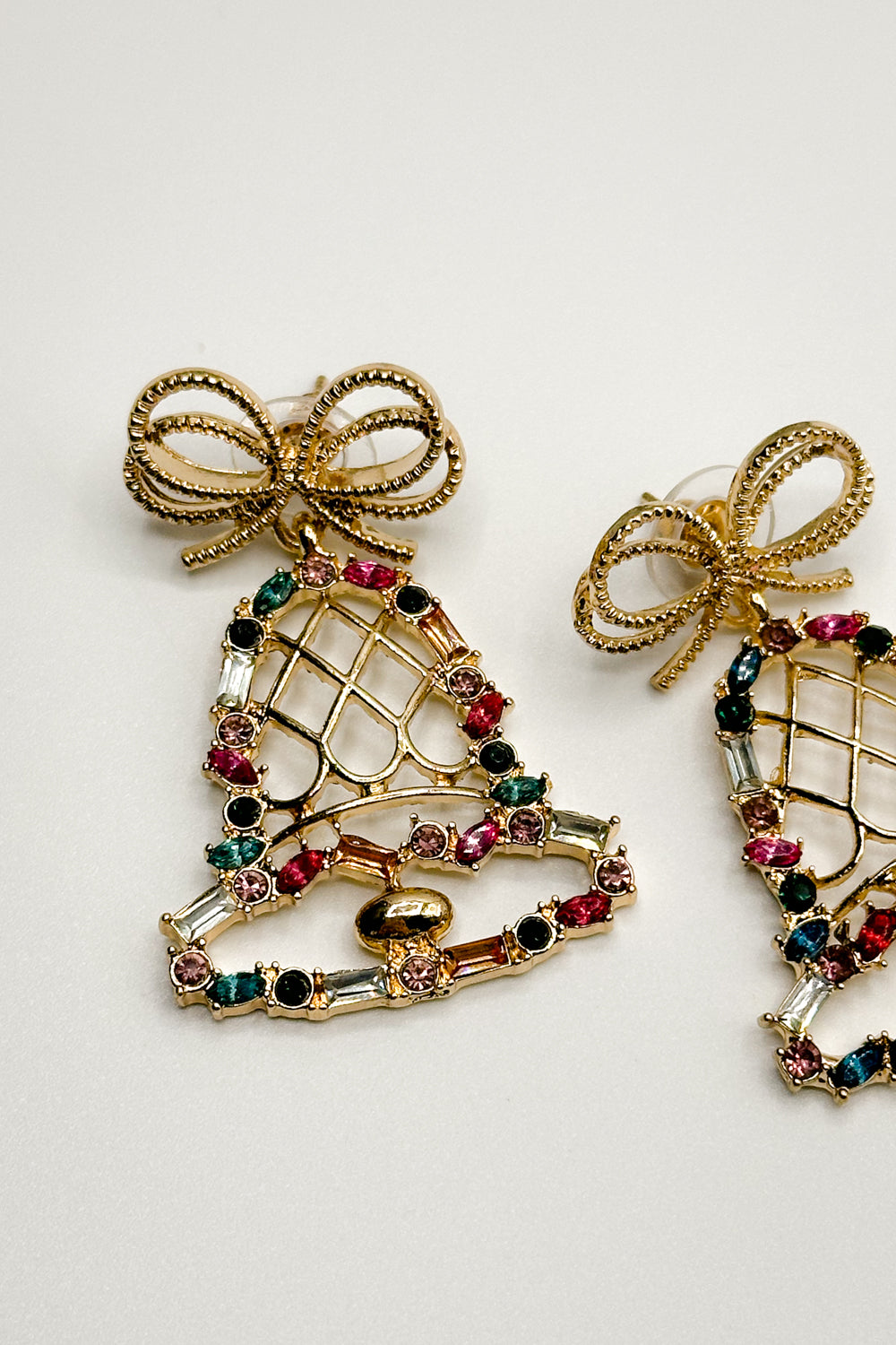 Jingle Bells Gold & Muli Dangle Earring- close up front view