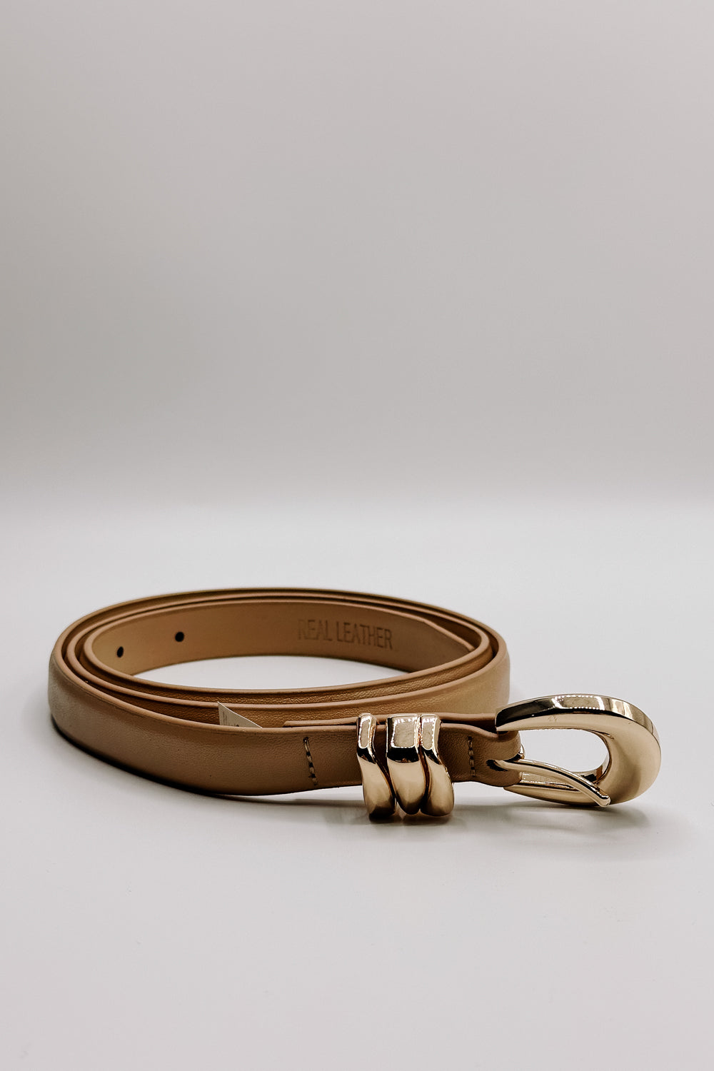 Angelina Skinny Leather Belt - Tan