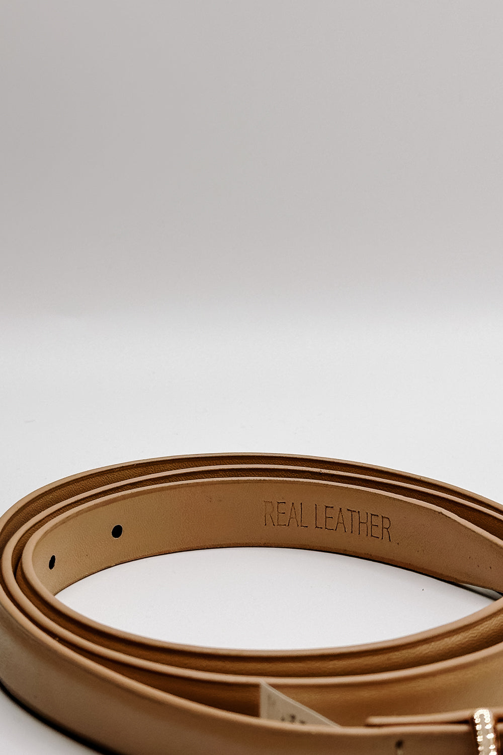 Angelina Skinny Leather Belt - Tan - Close up