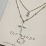 Justine Silver Double Layer Cross Necklace- close up view