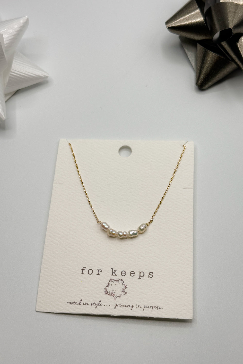 Juliet Gold Chain & Pearls Necklace- flat lay view