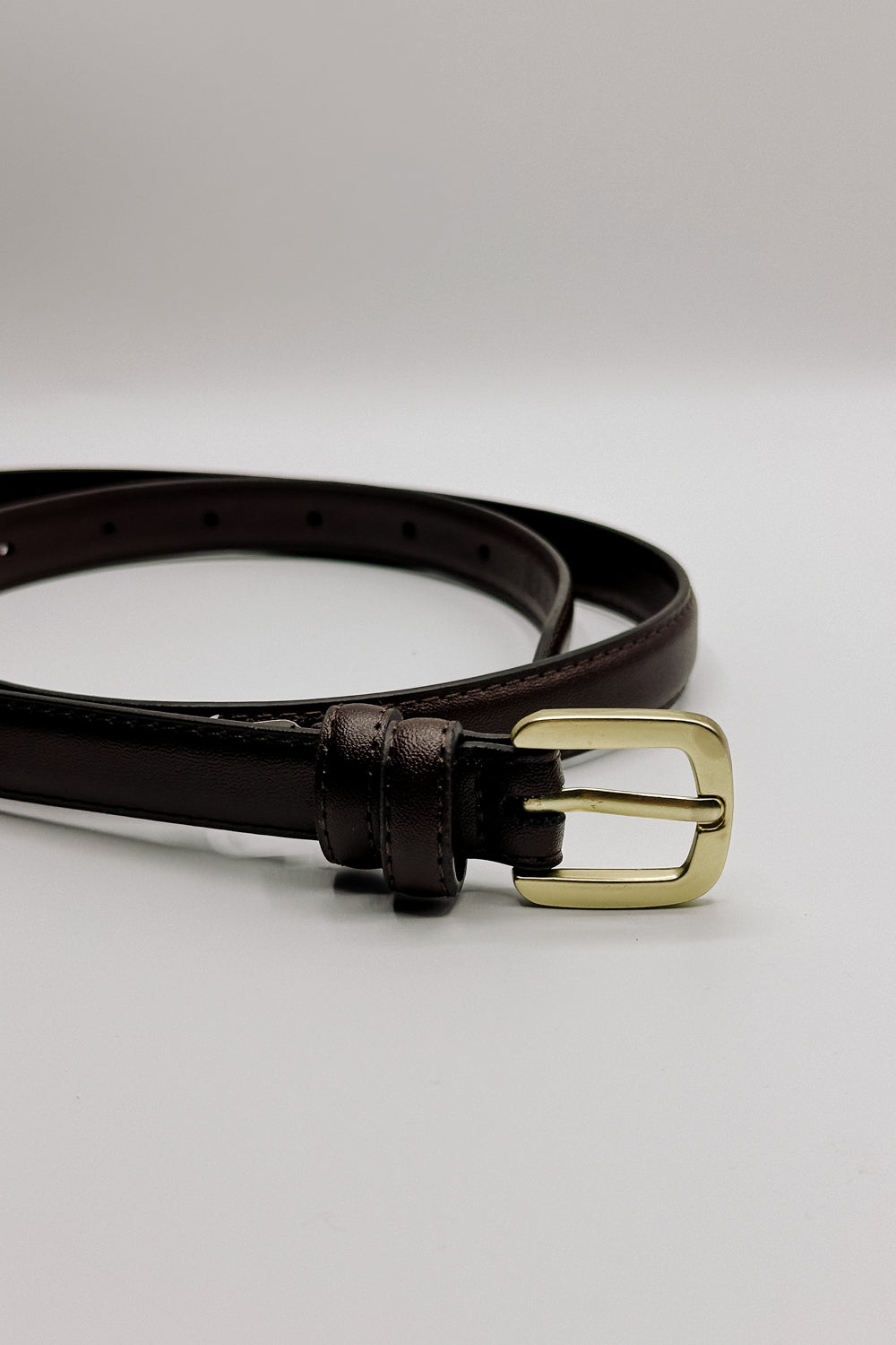 Leighton Dark Brown Belt - close up of front view