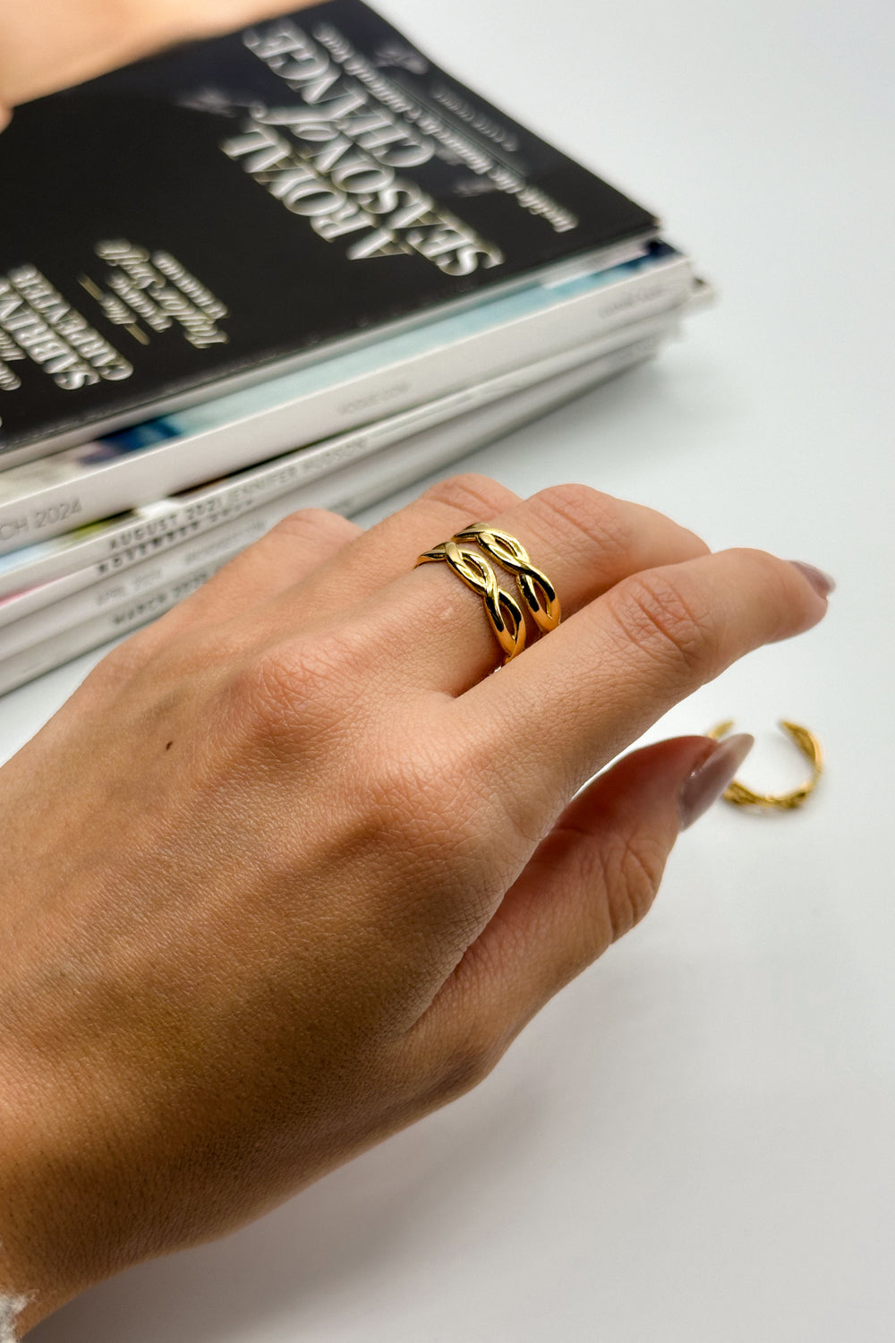 Talia Gold Double Braided Ring- close up front view