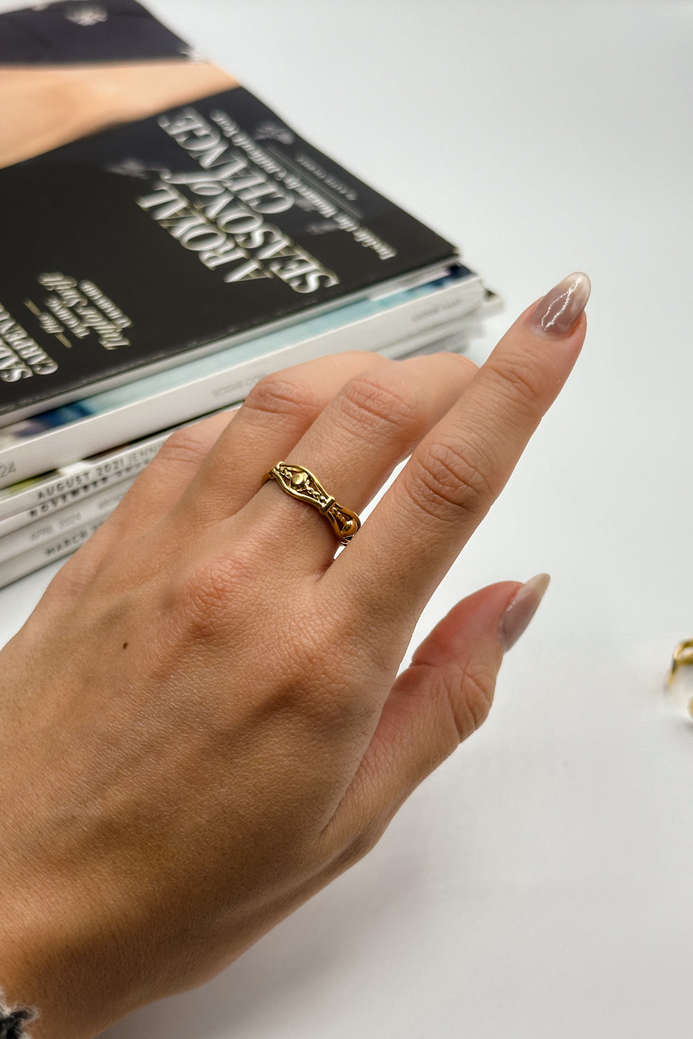 Rayna Gold Adjustable Ring- front close up view