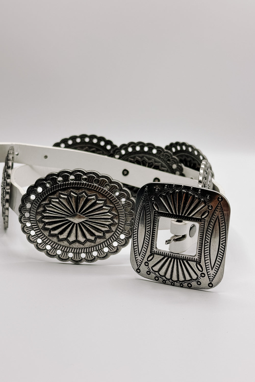 Veronica White & Silver Belt - Cloes front view