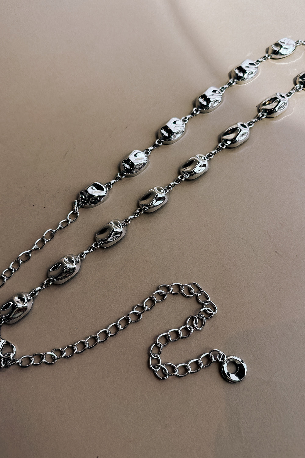 Aurelia Silver Hammered Chain Link Belt- flat lay view