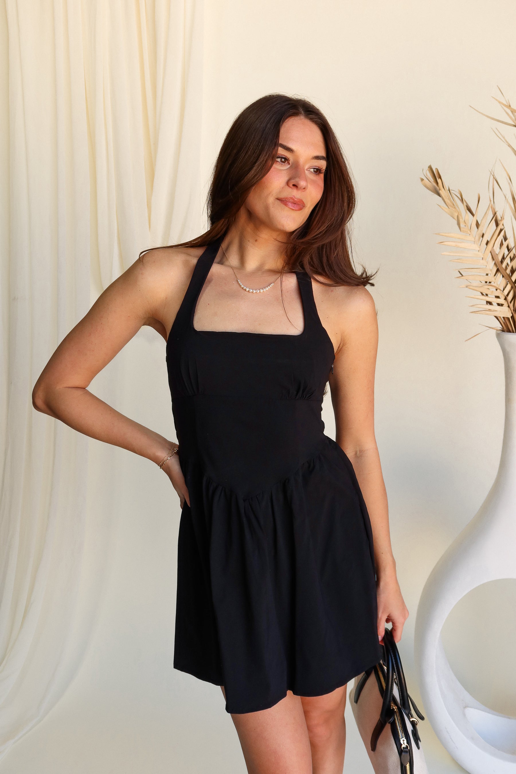 Black Halter Mini Dress Features Lightweight Comfort