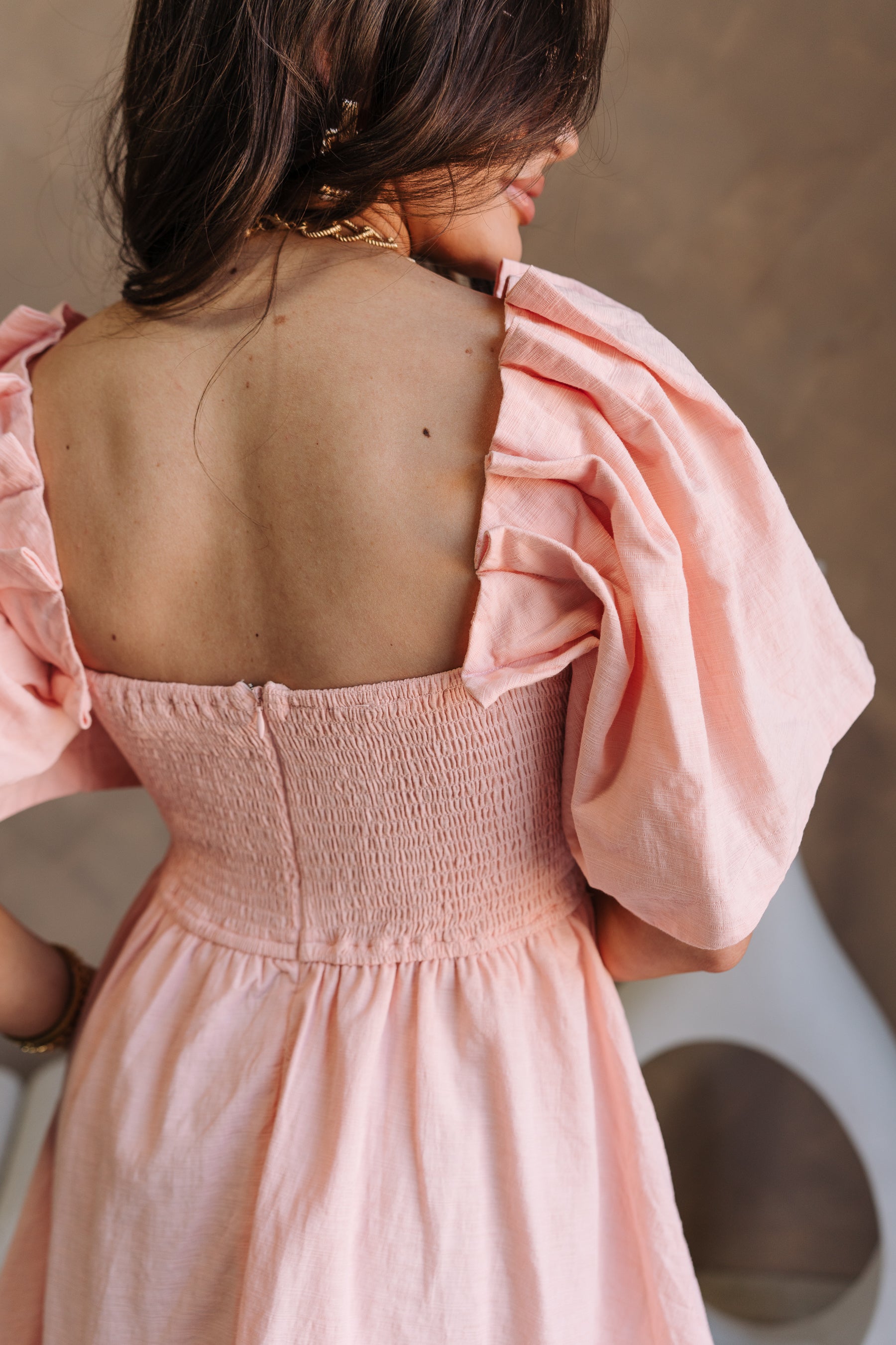casual peach dress Tanya Painting Floral Short Sleeve Maxi Dress