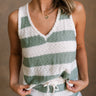 Adeline Sage & Cream Stripe Knit Tank- close up top view