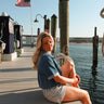 Laney Denim Short Sleeve Top - side view on blonde model