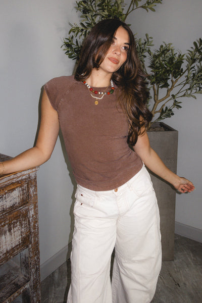 Washed Brown Sleeveless Tee - Dallas Tank - Lizard Thicket