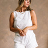 Selene White Textured Floral Tank- top view
