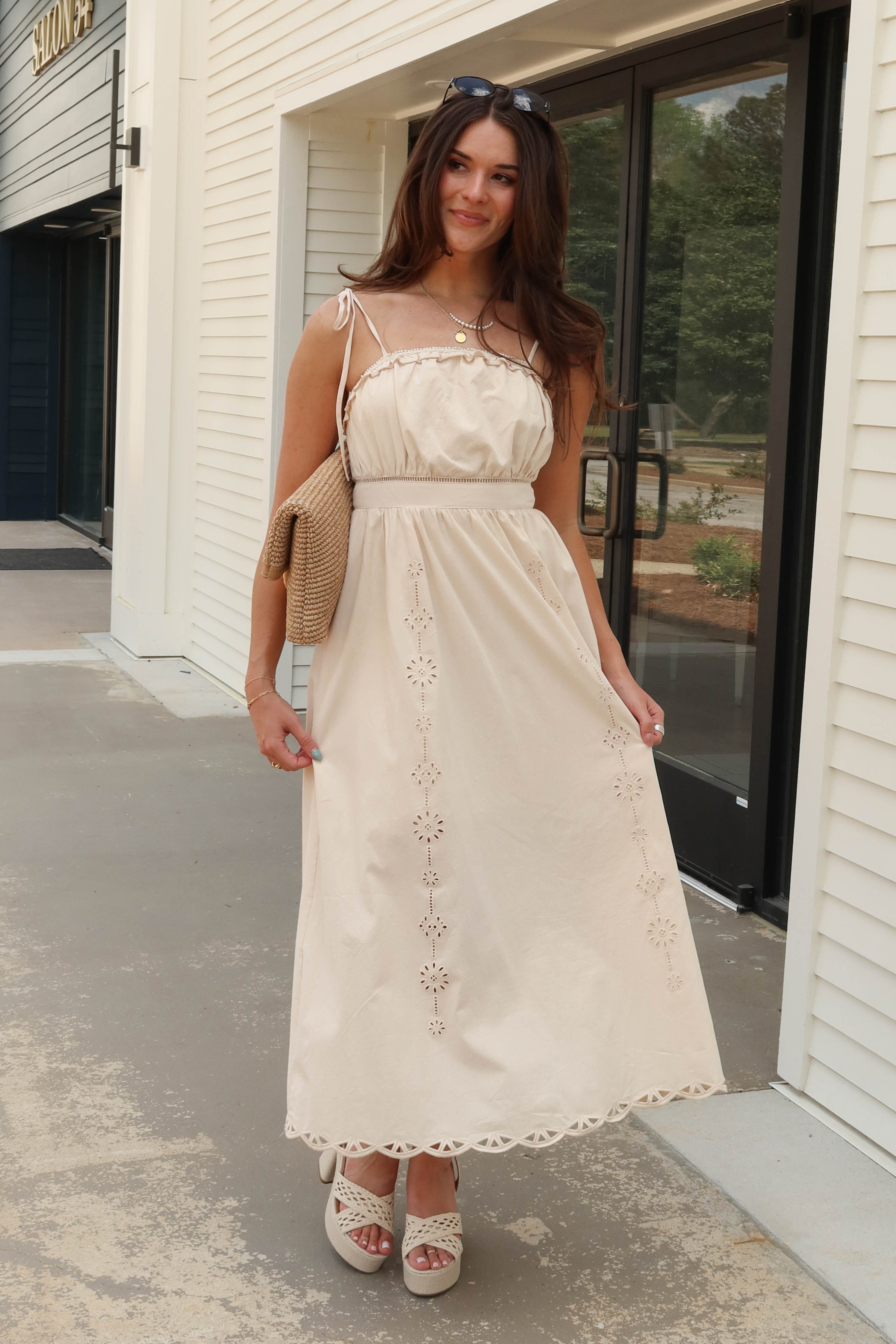Cream Eyelet Midi Dress