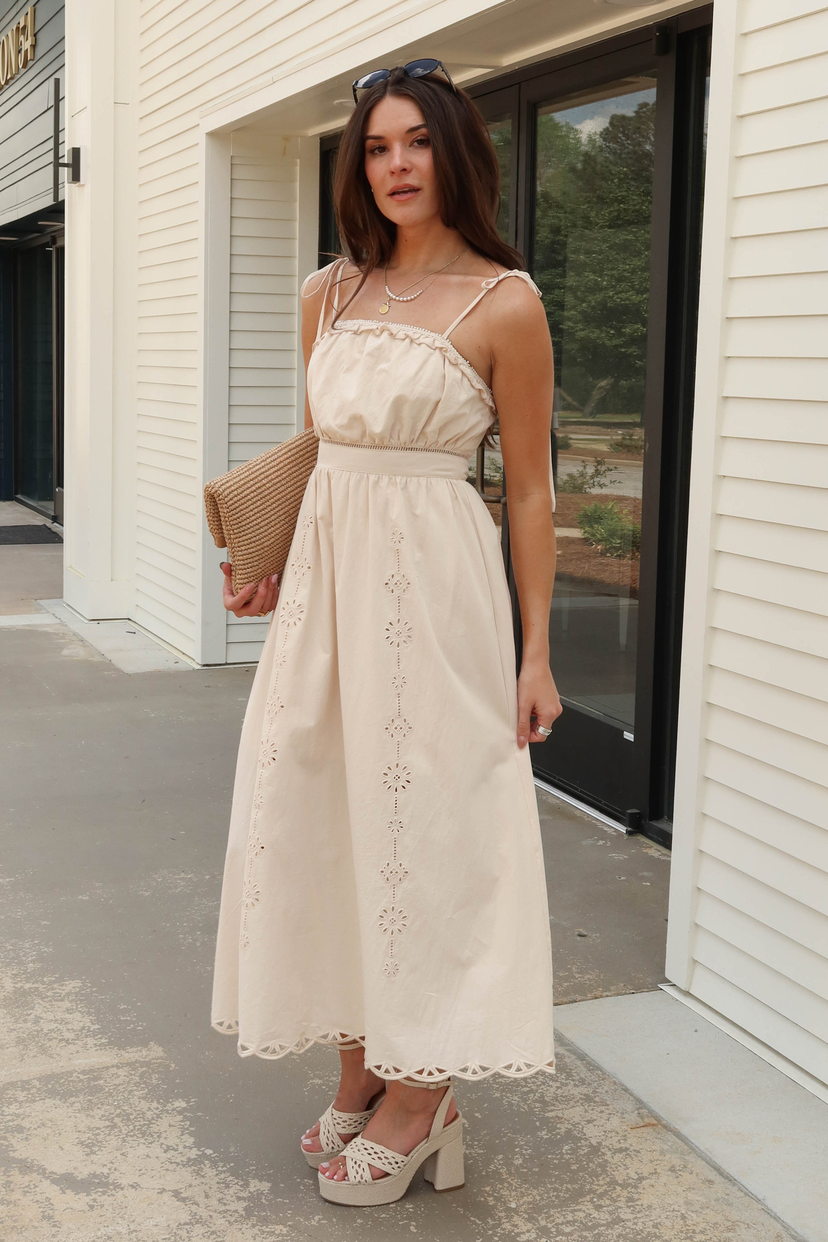 Cream Eyelet Midi Dress - Ophelia Dress XS Cream Eyelet Midi Dress - Ophelia Dress XS