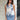 Elaina Cream & Blue Floral Halter Tank- front view