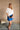 Hollie Blue Satin Polka Dot Mini Skirt - full body front view