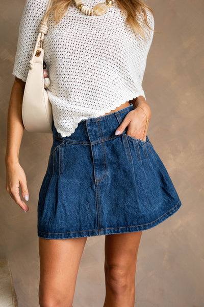 Pleated Denim Mini Skirt - Paula Skirt - Lizard Thicket