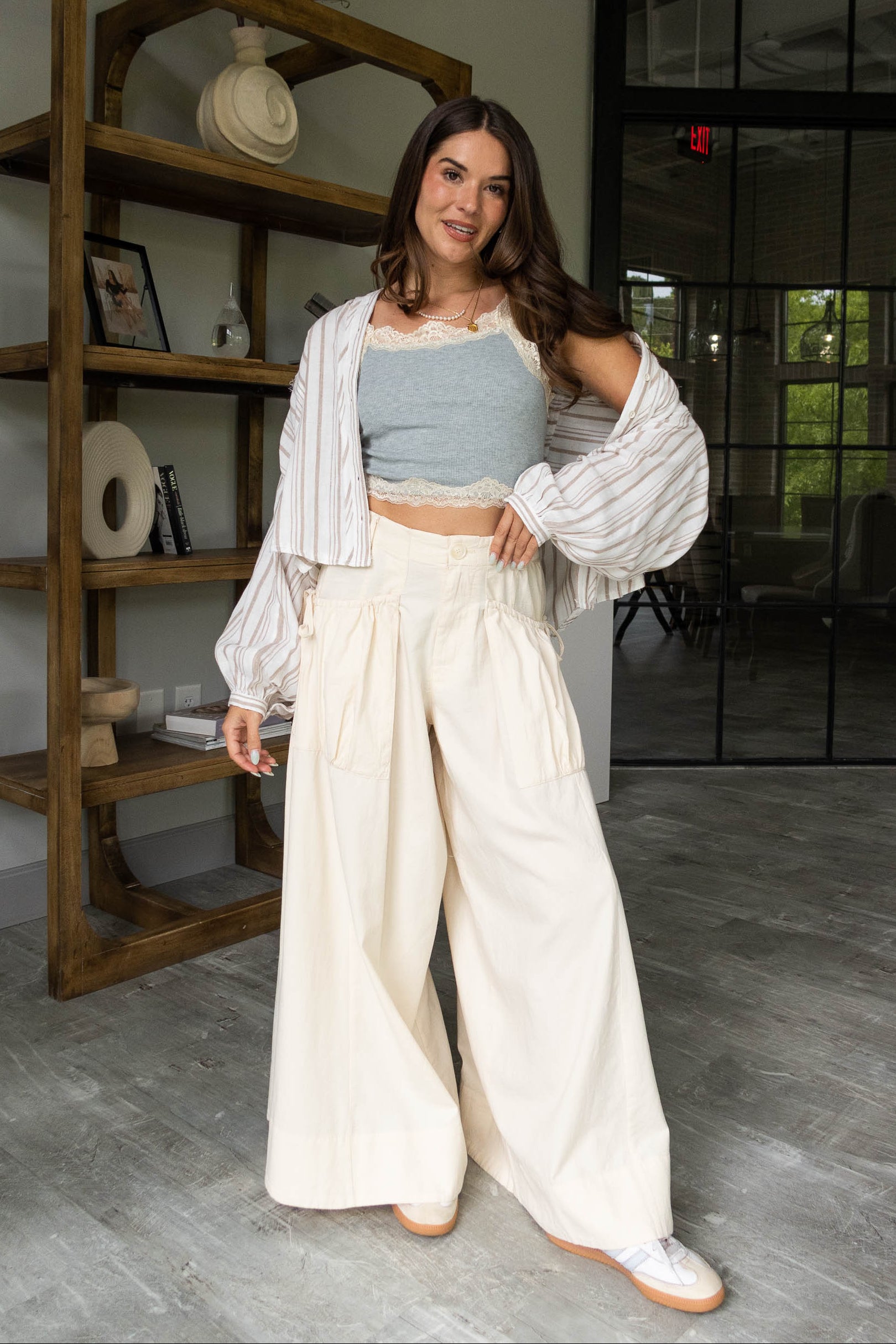 Lydia Beige Wide Leg Pants - Lizard Thicket