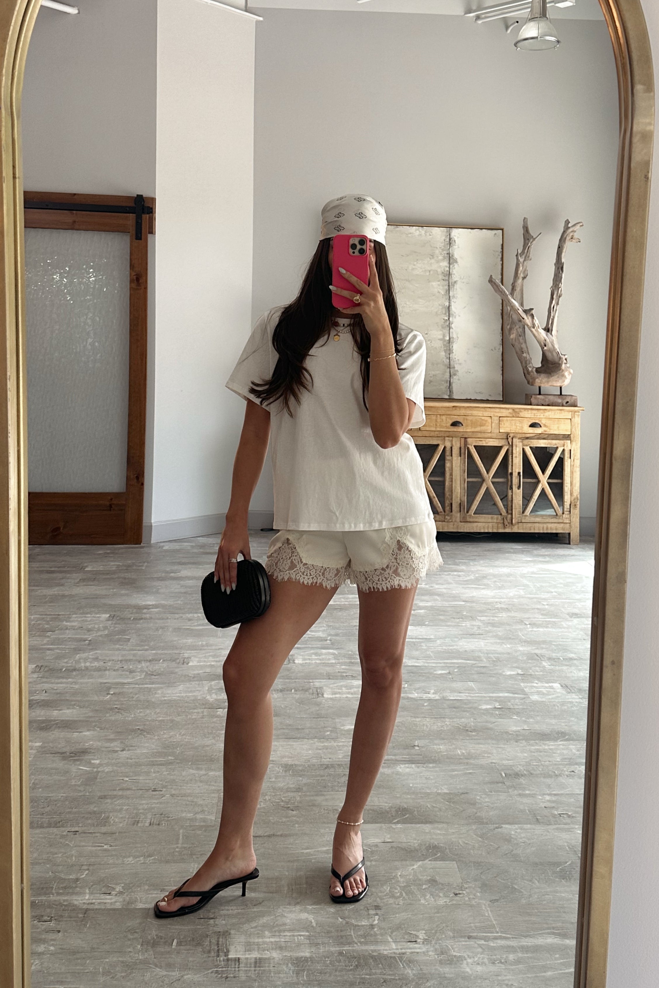 Lila Cream Lace Trim Shorts - Lizard Thicket