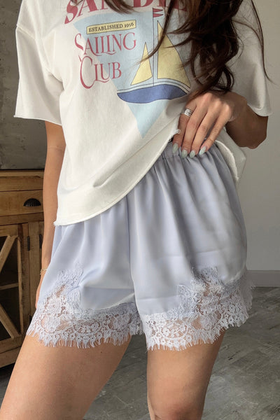 Lila Blue Lace Trim Shorts - Lizard Thicket