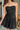 Raya Black Strapless Flare Mini Dress- close up front view