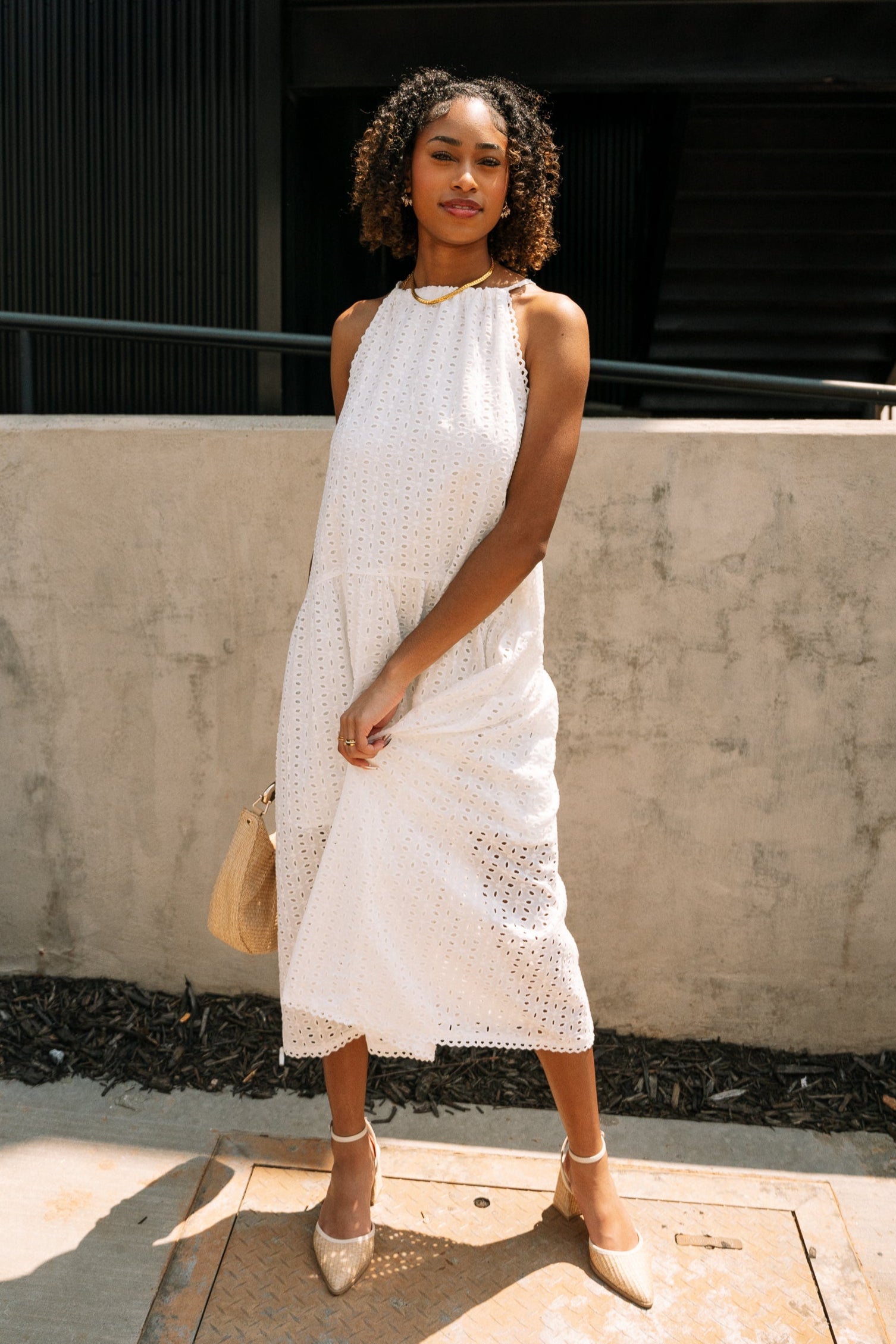 Indie White Eyelet Midi Dress - Lizard Thicket Indie White Eyelet Midi Dress - Lizard Thicket