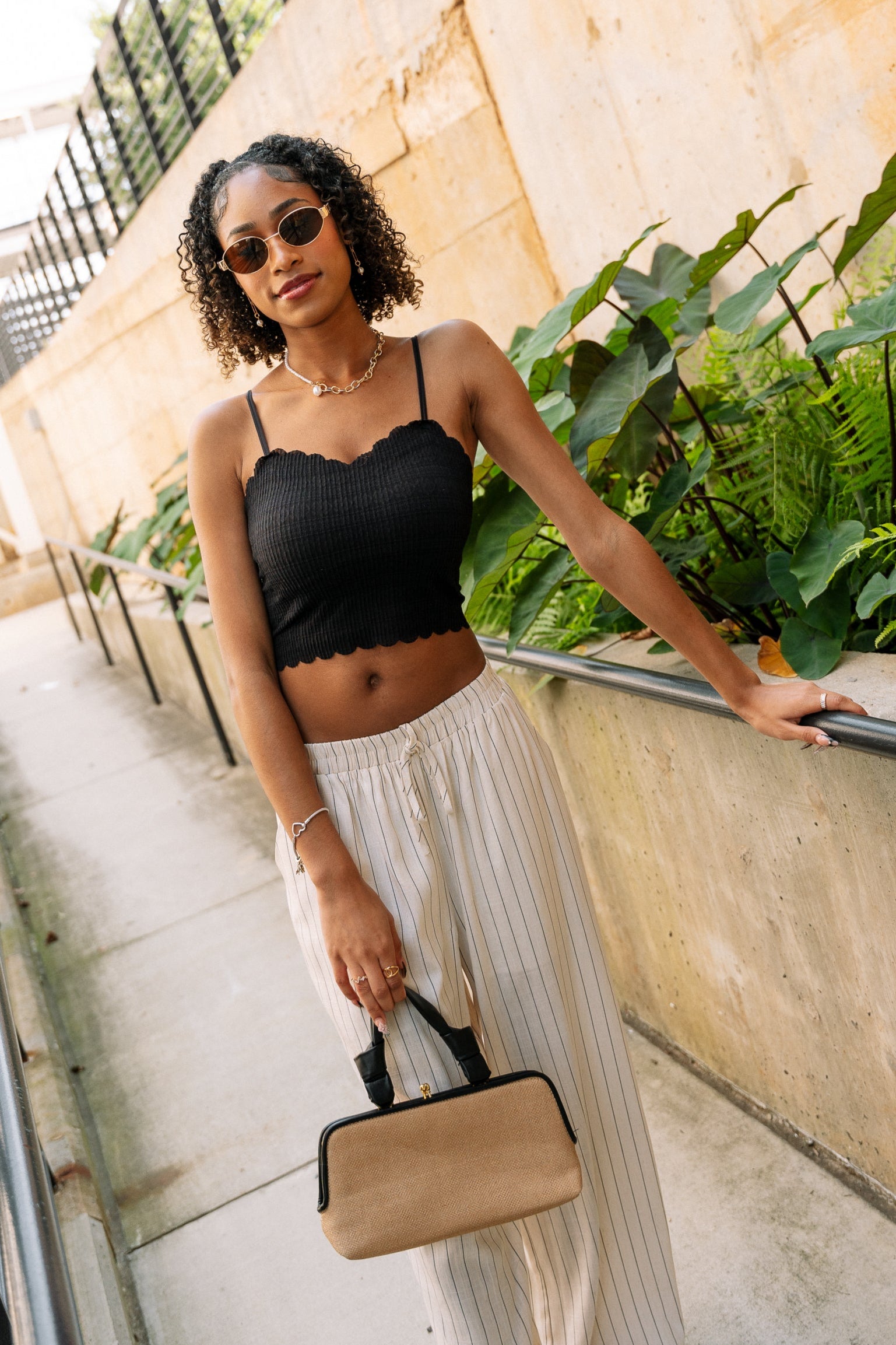 Noelle Black Scalloped Textured Brami- top view