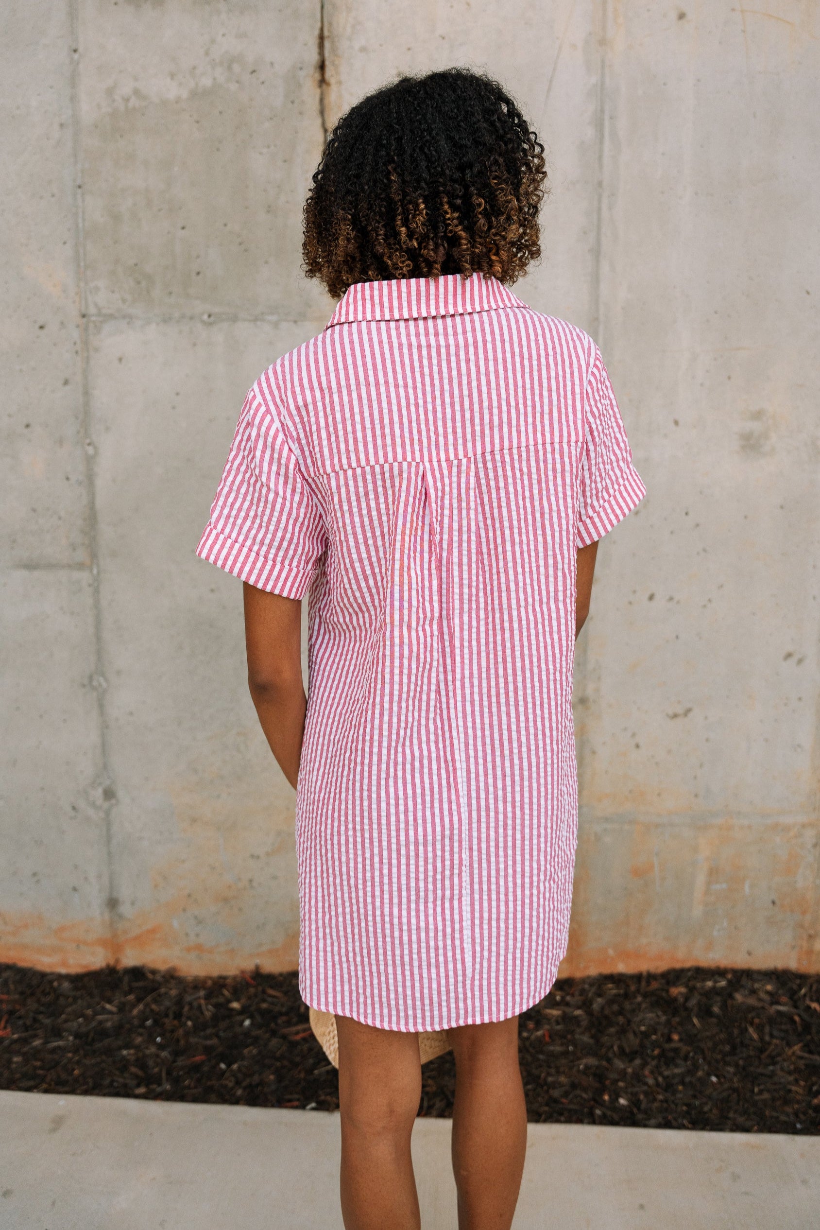 Leona Red & White Stripe Mini Dress- back view