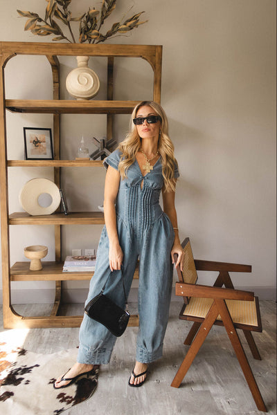 Hayden Denim Barrel Jumpsuit - Lizard Thicket