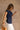 Alani Navy Ruched Off-The-Shoulder Tank- close up side view