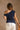 Alani Navy Ruched Off-The-Shoulder Tank- close up back view