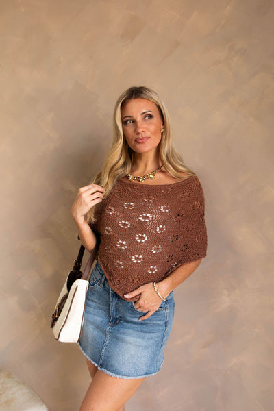 Stella Brown Crochet Floral Poncho - Lizard Thicket