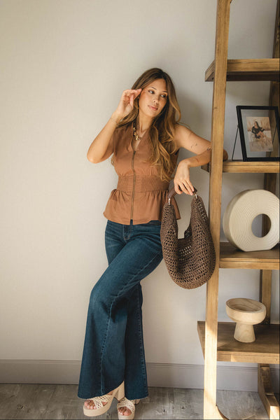 Kennedie Brown Zip Front Tank Top - Lizard Thicket