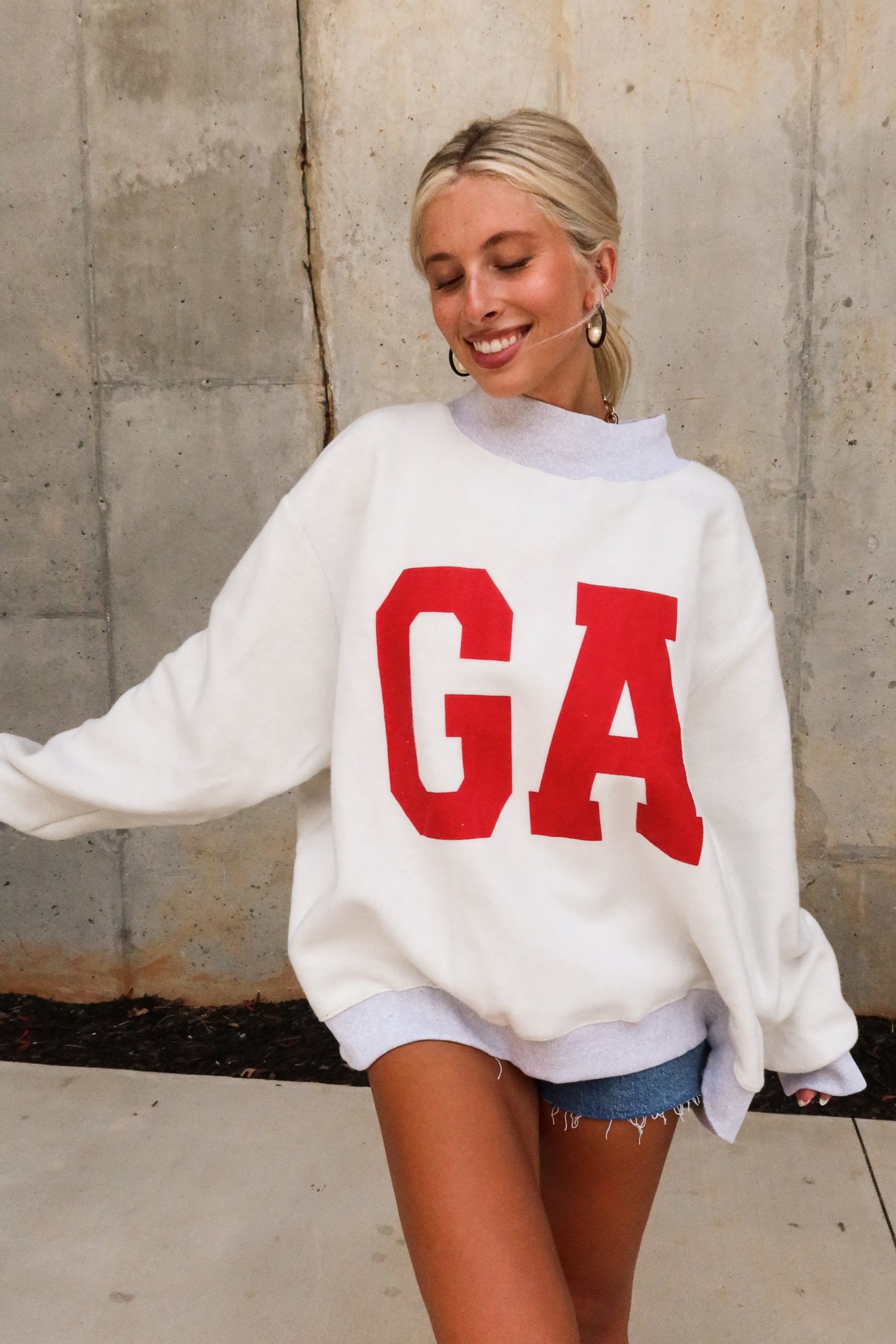 Georgia Reversible Mock Neck Sweatshirt- top view reversed