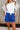 Alexa Blue Football Gameday Shorts- close up front view