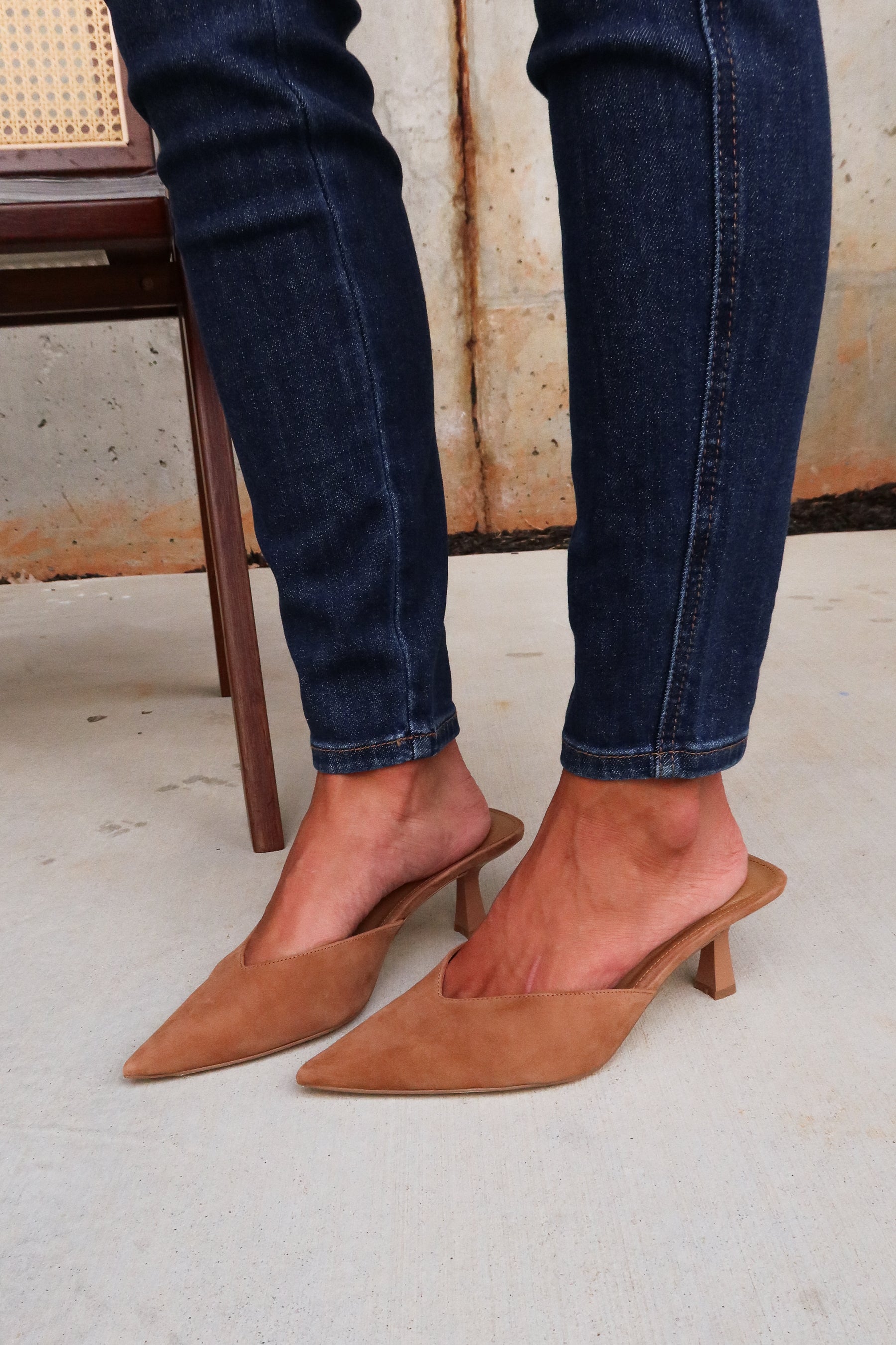 Steve Madden Mod Chestnut Suede Dress Mule- full left side view