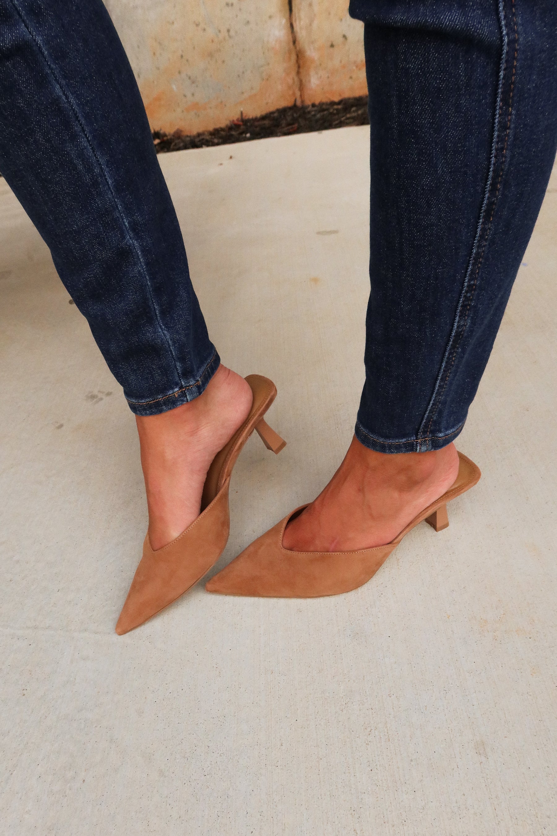 Steve Madden Mod Chestnut Suede Dress Mule- lef tside view