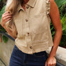 Dakota Taupe Denim Ruffle Vest- close up top view