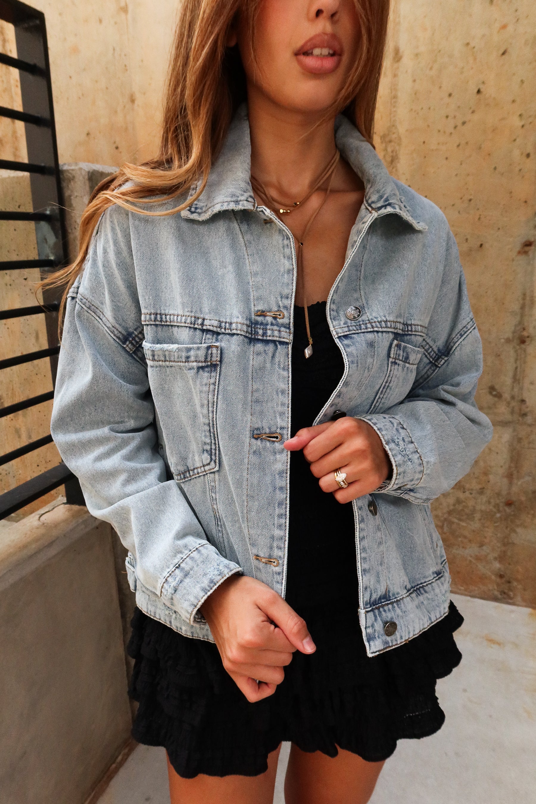 Sydney Light Wash Denim Jacket - close up front view