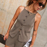 Demi Olive Split Hem Button-Up Tank- front top view