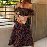 Leilani Navy Multi Palm Print Midi Dress - full body front view