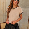 Sofie Taupe & Black Trim Sleeveless Sweater - front view
