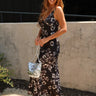 Everly Black Floral Satin Midi Dress- full front side view