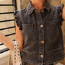 Lola Charcoal Denim Ruffle Vest - close up