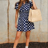 Kellyn Navy & White Polka Dot Mini Dress - full body front view