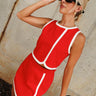 Naomi Red & White Trim Mini Skirt - angled front view