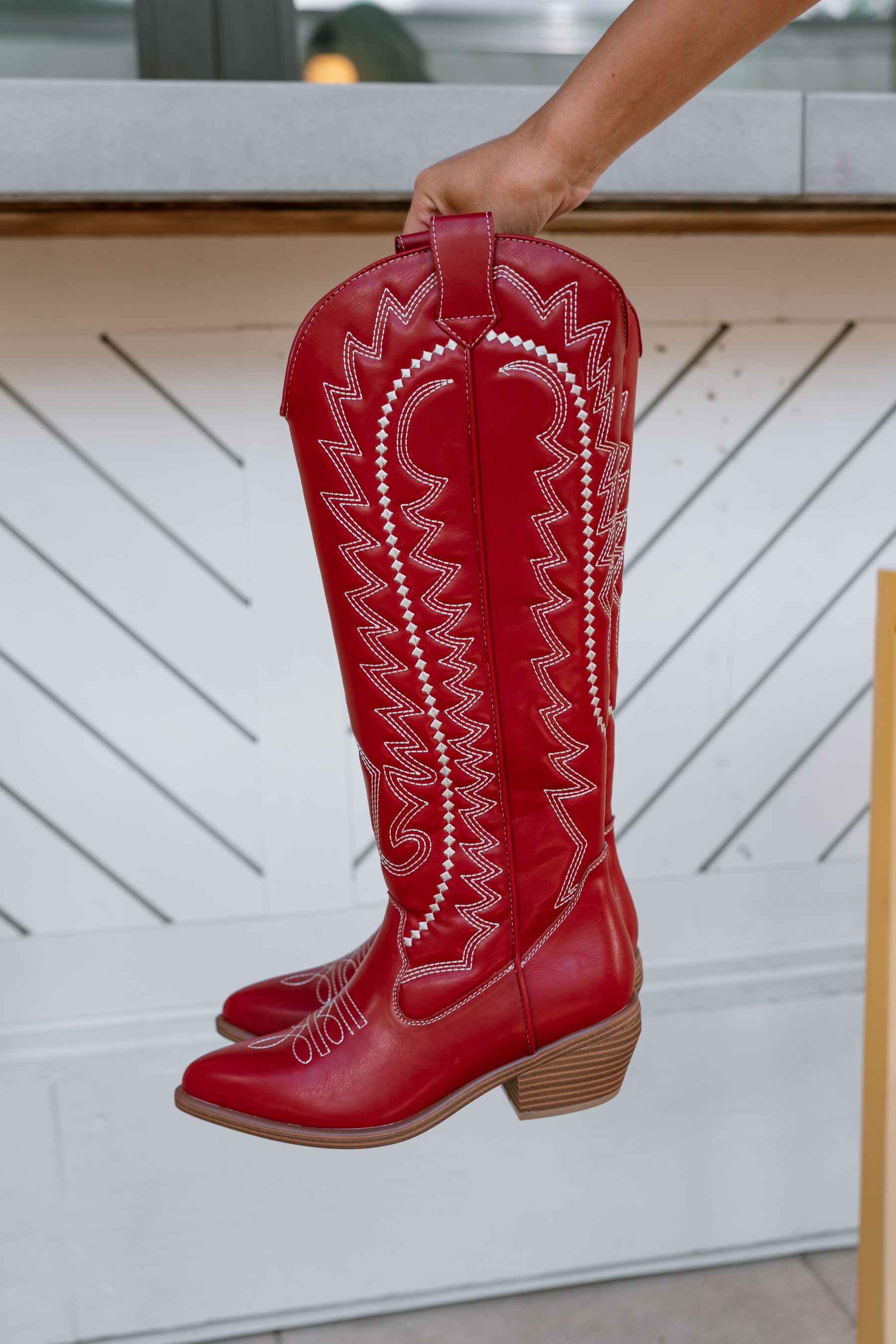 Mia Locklyn Red Western Tall Boot- full side view